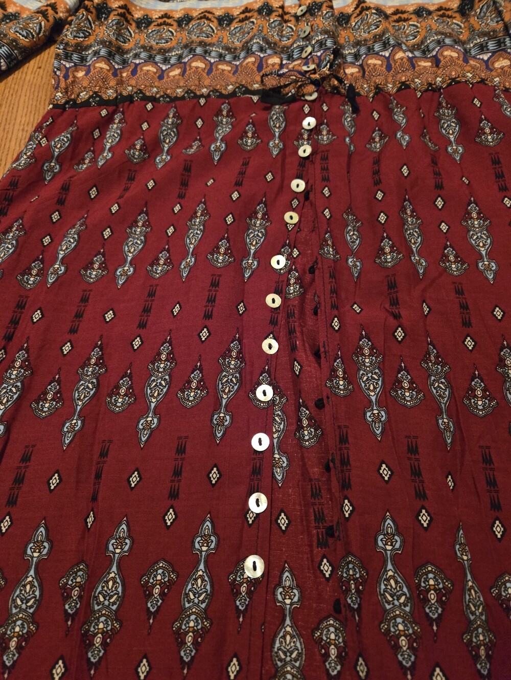 Bohemian Red Maxi Dress Button Front Print Slit Boho Duster Cardigan Casual XL - Picture 11 of 12